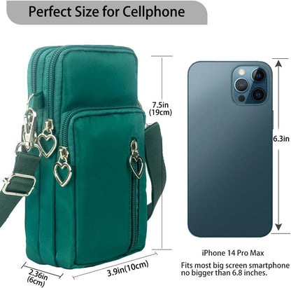 Small Crossbody Bag for Women, Multi Zip Pockets Nylon Wallet Purse Credit Card Holder with Detachable Hand Strap
