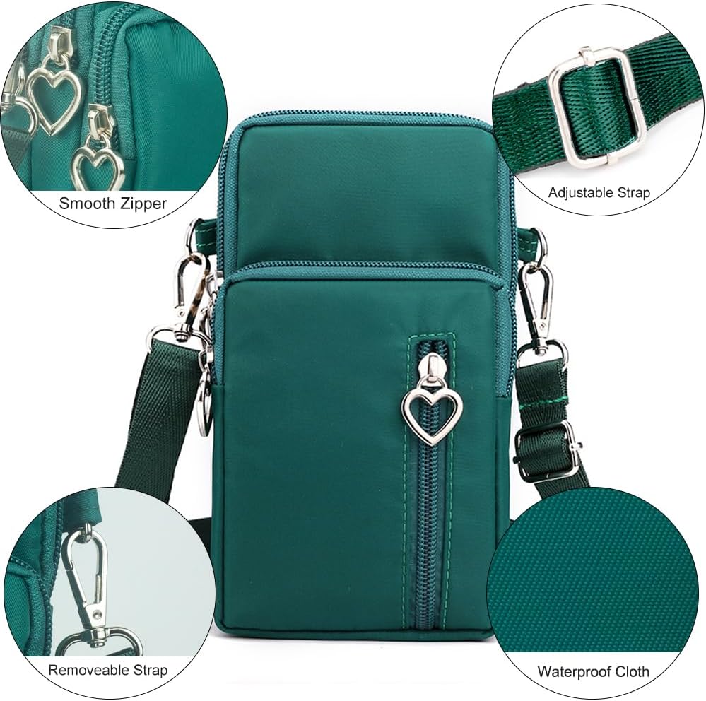 Small Crossbody Bag for Women, Multi Zip Pockets Nylon Wallet Purse Credit Card Holder with Detachable Hand Strap