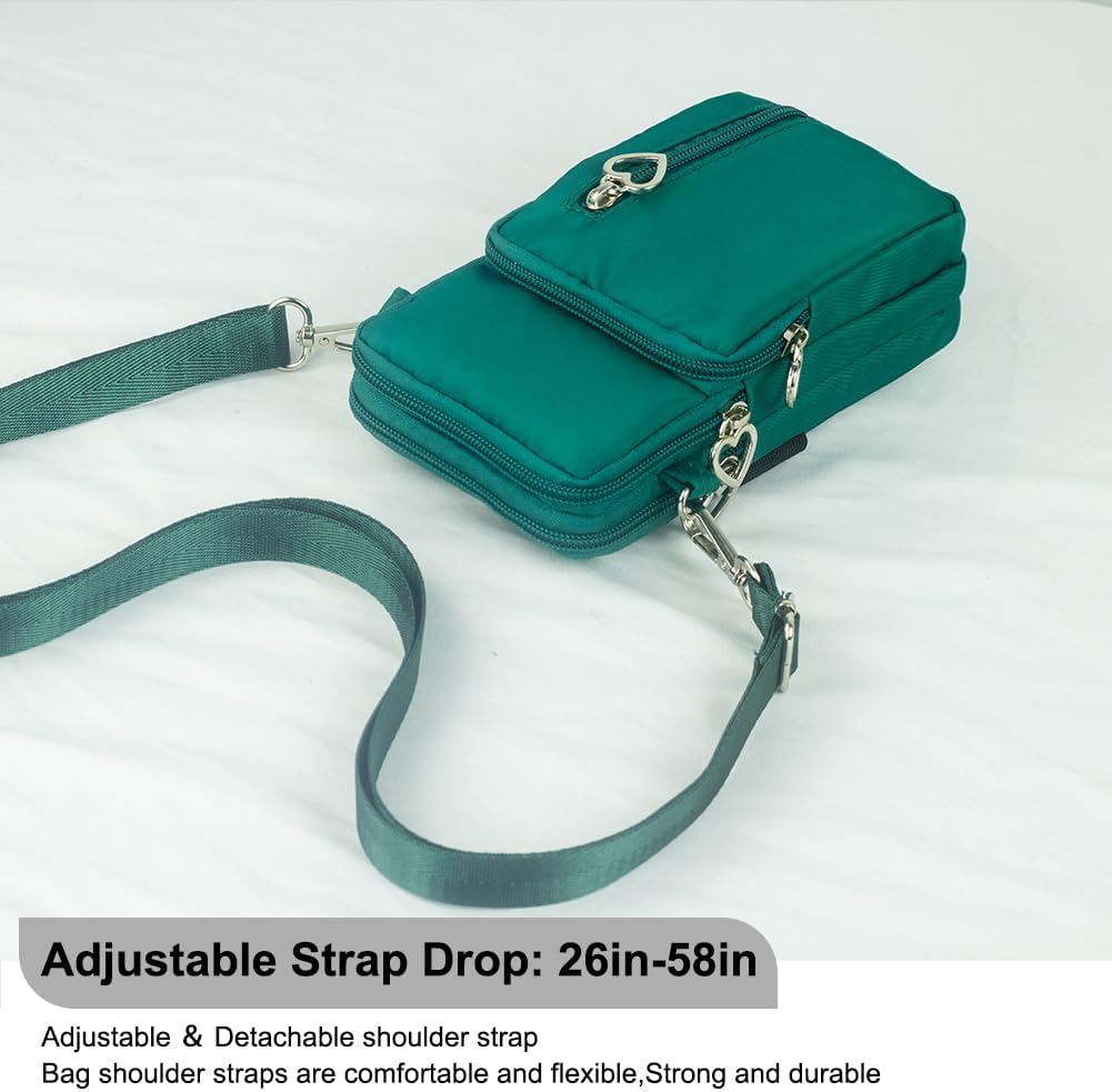 Small Crossbody Bag for Women, Multi Zip Pockets Nylon Wallet Purse Credit Card Holder with Detachable Hand Strap