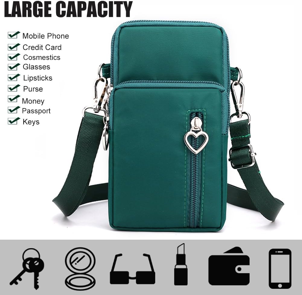 Small Crossbody Bag for Women, Multi Zip Pockets Nylon Wallet Purse Credit Card Holder with Detachable Hand Strap