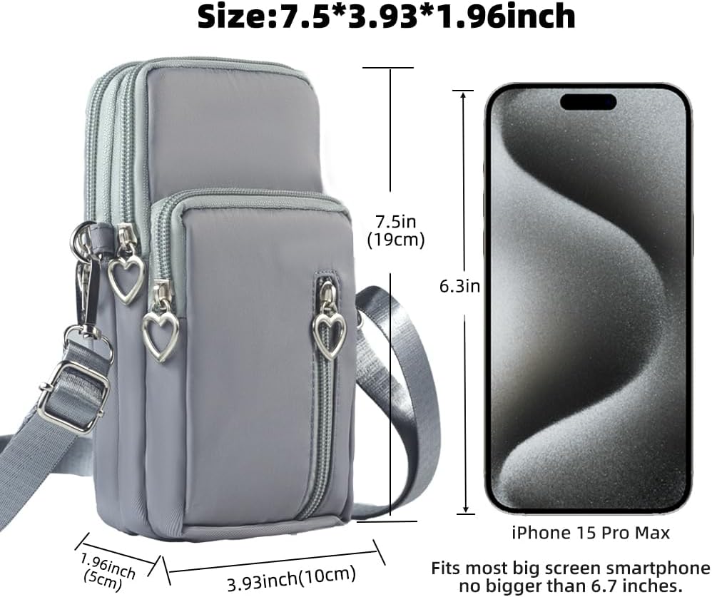 Small Crossbody Bag for Women, Multi Zip Pockets Nylon Wallet Purse Credit Card Holder with Detachable Hand Strap