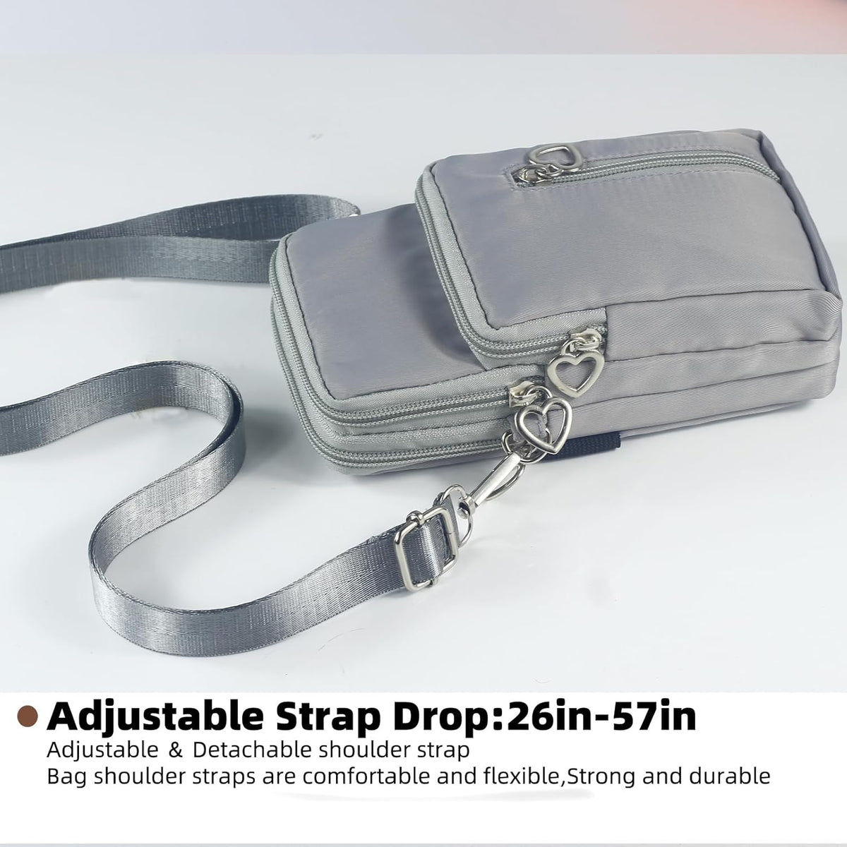 Small Crossbody Bag for Women, Multi Zip Pockets Nylon Wallet Purse Credit Card Holder with Detachable Hand Strap