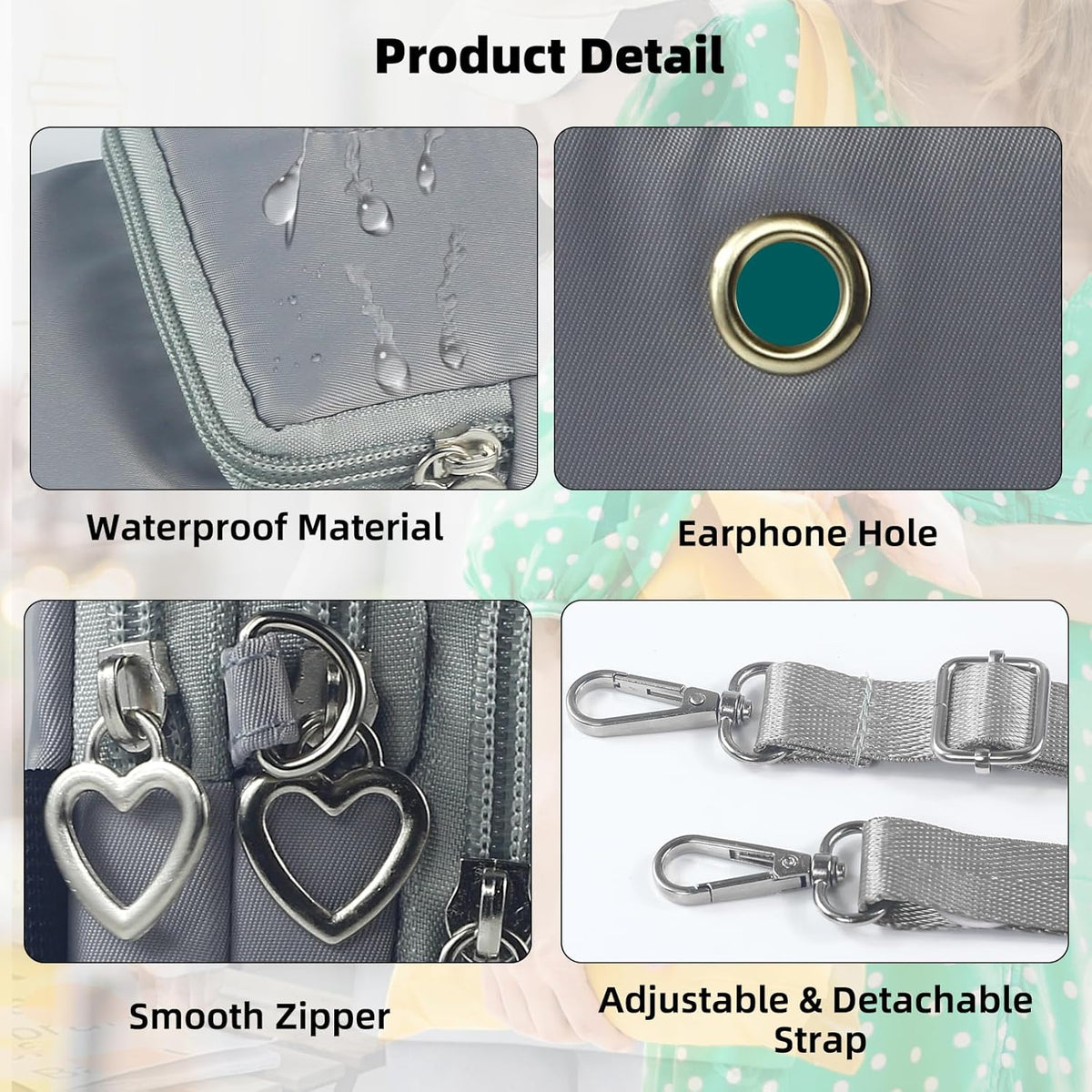 Small Crossbody Bag for Women, Multi Zip Pockets Nylon Wallet Purse Credit Card Holder with Detachable Hand Strap