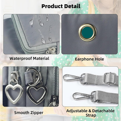 Small Crossbody Bag for Women, Multi Zip Pockets Nylon Wallet Purse Credit Card Holder with Detachable Hand Strap