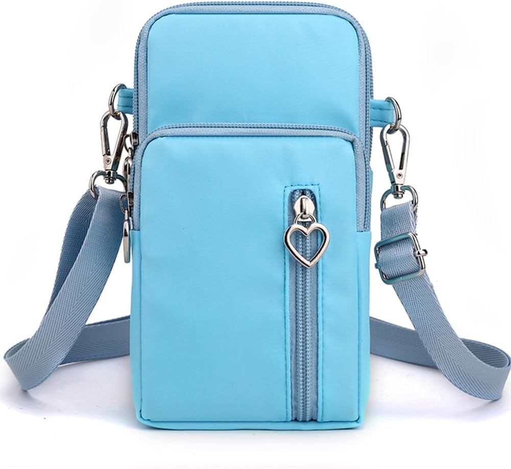 Small Crossbody Bag for Women, Multi Zip Pockets Nylon Wallet Purse Credit Card Holder with Detachable Hand Strap