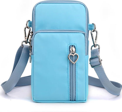 Small Crossbody Bag for Women, Multi Zip Pockets Nylon Wallet Purse Credit Card Holder with Detachable Hand Strap