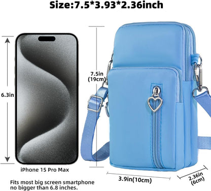 Small Crossbody Bag for Women, Multi Zip Pockets Nylon Wallet Purse Credit Card Holder with Detachable Hand Strap