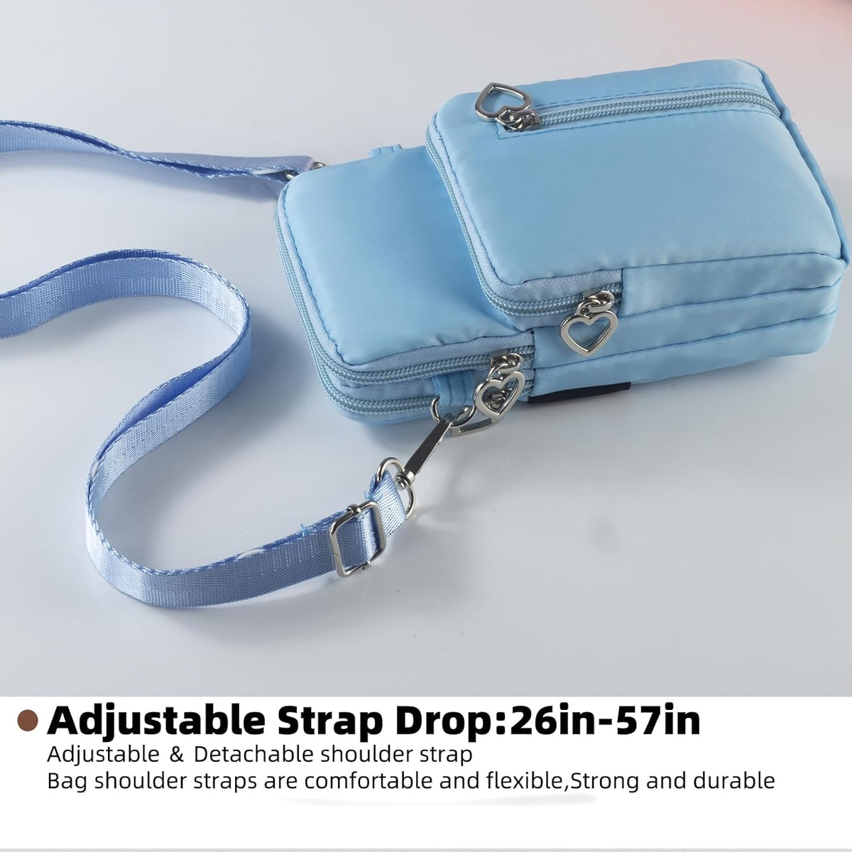 Small Crossbody Bag for Women, Multi Zip Pockets Nylon Wallet Purse Credit Card Holder with Detachable Hand Strap