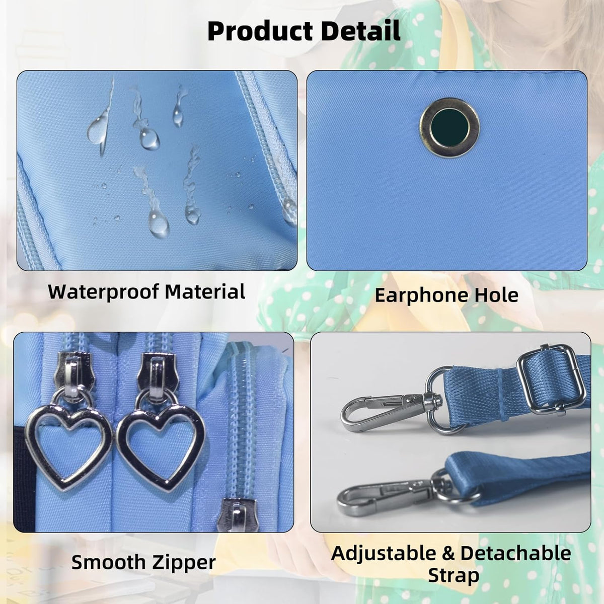 Small Crossbody Bag for Women, Multi Zip Pockets Nylon Wallet Purse Credit Card Holder with Detachable Hand Strap