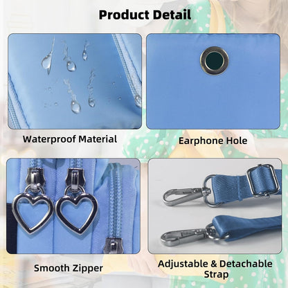 Small Crossbody Bag for Women, Multi Zip Pockets Nylon Wallet Purse Credit Card Holder with Detachable Hand Strap