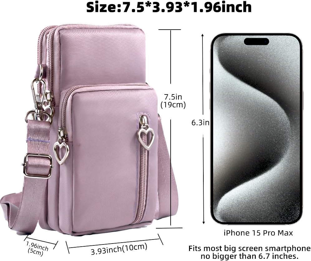 Small Crossbody Bag for Women, Multi Zip Pockets Nylon Wallet Purse Credit Card Holder with Detachable Hand Strap