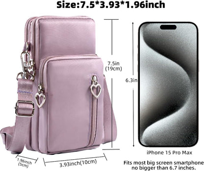Small Crossbody Bag for Women, Multi Zip Pockets Nylon Wallet Purse Credit Card Holder with Detachable Hand Strap