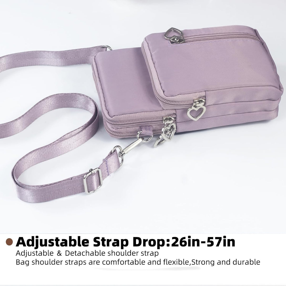 Small Crossbody Bag for Women, Multi Zip Pockets Nylon Wallet Purse Credit Card Holder with Detachable Hand Strap
