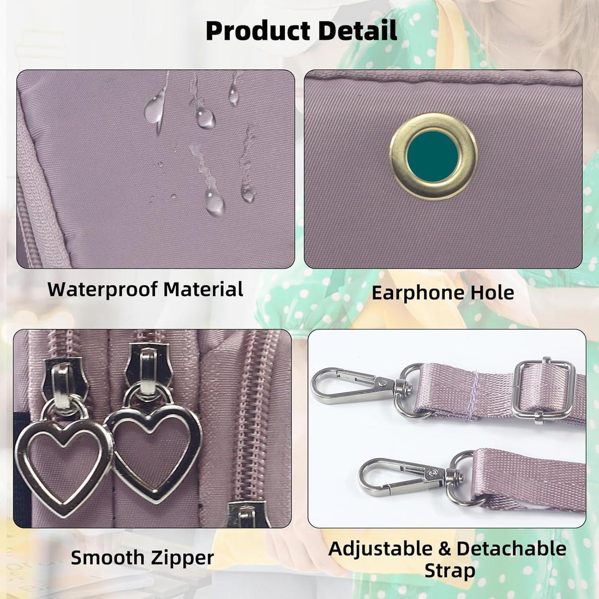 Small Crossbody Bag for Women, Multi Zip Pockets Nylon Wallet Purse Credit Card Holder with Detachable Hand Strap
