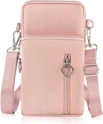 Small Crossbody Bag for Women, Multi Zip Pockets Nylon Wallet Purse Credit Card Holder with Detachable Hand Strap