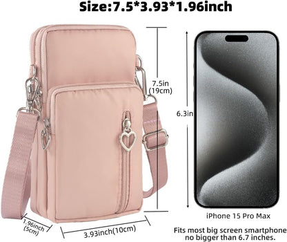 Small Crossbody Bag for Women, Multi Zip Pockets Nylon Wallet Purse Credit Card Holder with Detachable Hand Strap