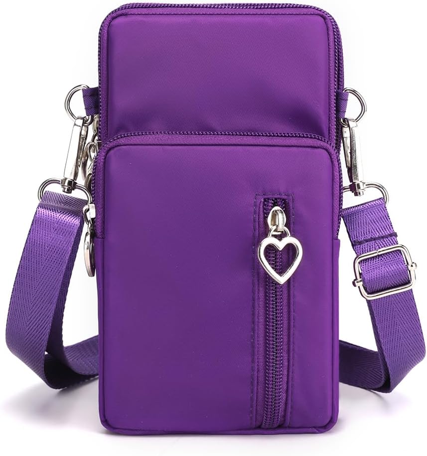 Small Crossbody Bag for Women, Multi Zip Pockets Nylon Wallet Purse Credit Card Holder with Detachable Hand Strap