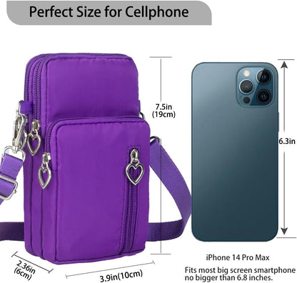 Small Crossbody Bag for Women, Multi Zip Pockets Nylon Wallet Purse Credit Card Holder with Detachable Hand Strap
