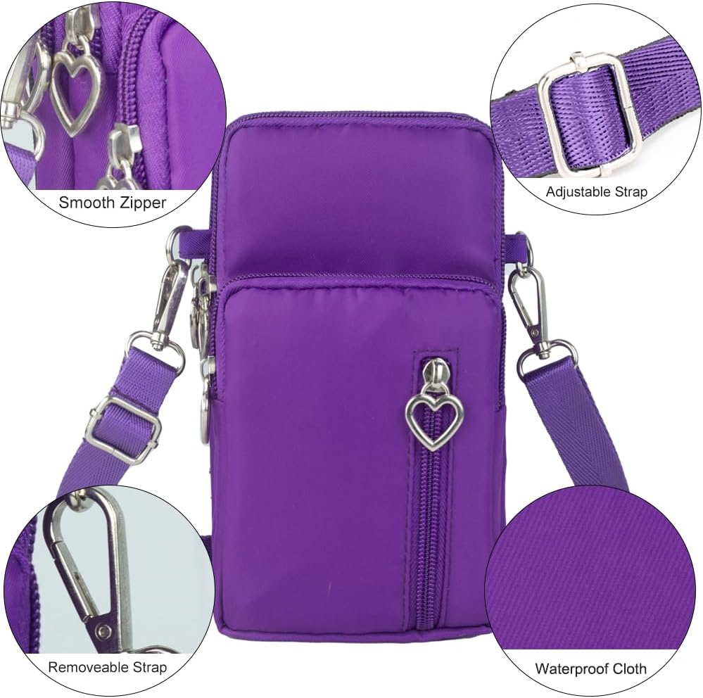 Small Crossbody Bag for Women, Multi Zip Pockets Nylon Wallet Purse Credit Card Holder with Detachable Hand Strap