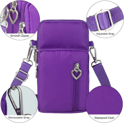 Small Crossbody Bag for Women, Multi Zip Pockets Nylon Wallet Purse Credit Card Holder with Detachable Hand Strap