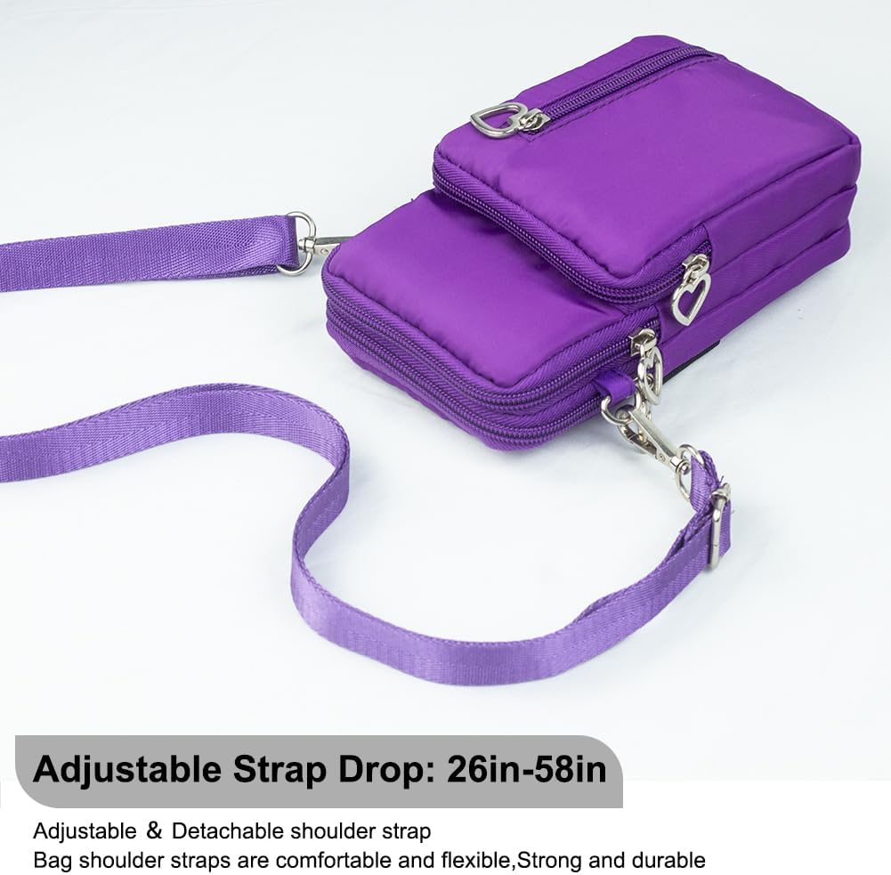 Small Crossbody Bag for Women, Multi Zip Pockets Nylon Wallet Purse Credit Card Holder with Detachable Hand Strap