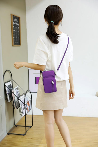 Small Crossbody Bag for Women, Multi Zip Pockets Nylon Wallet Purse Credit Card Holder with Detachable Hand Strap