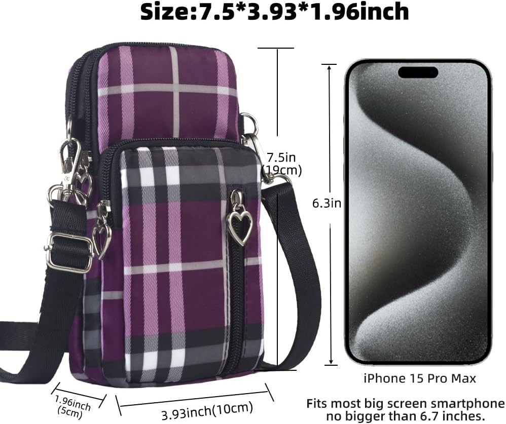 Small Crossbody Bag for Women, Multi Zip Pockets Nylon Wallet Purse Credit Card Holder with Detachable Hand Strap