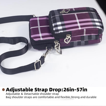 Small Crossbody Bag for Women, Multi Zip Pockets Nylon Wallet Purse Credit Card Holder with Detachable Hand Strap