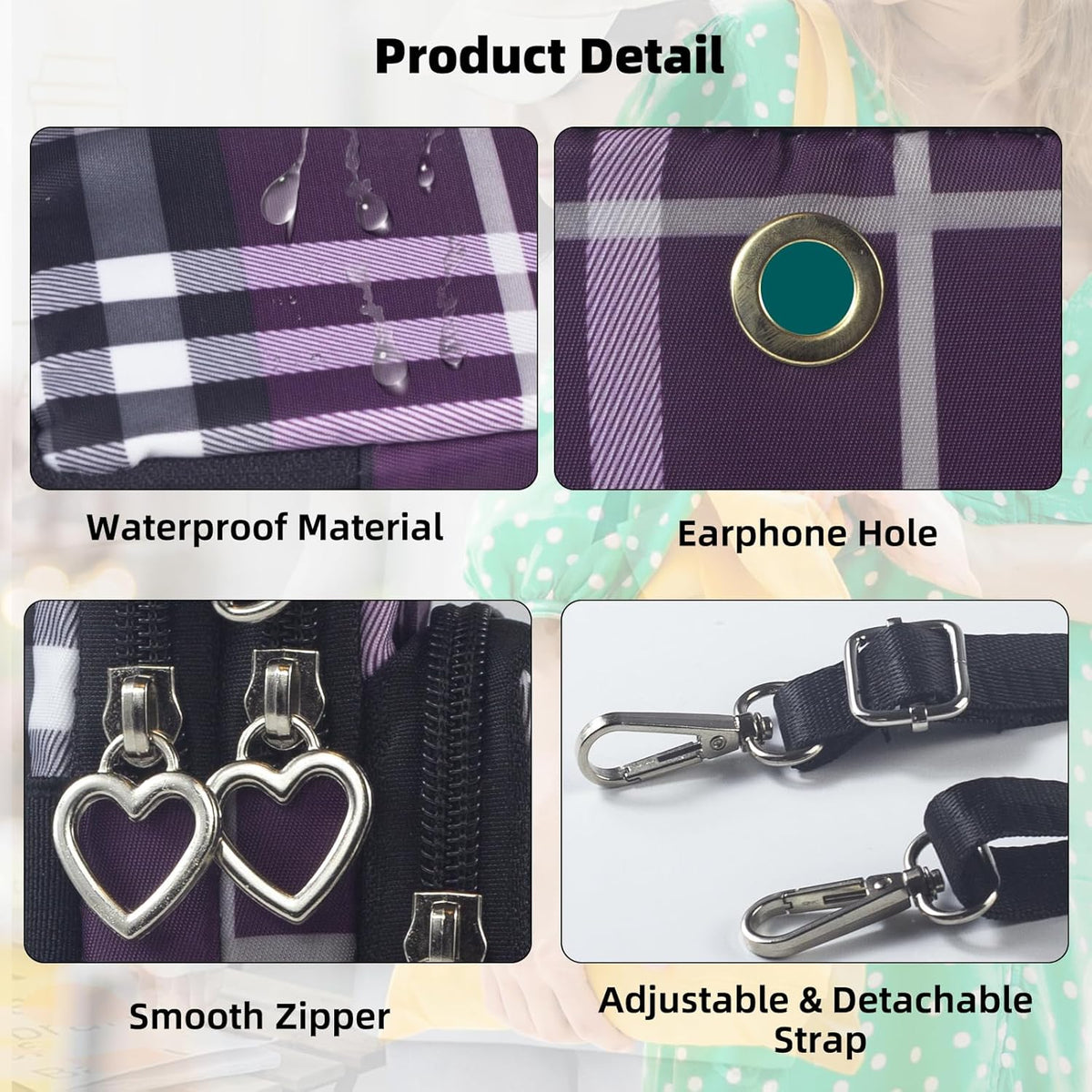 Small Crossbody Bag for Women, Multi Zip Pockets Nylon Wallet Purse Credit Card Holder with Detachable Hand Strap