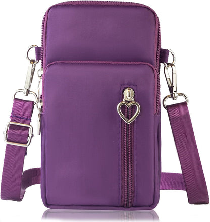 Small Crossbody Bag for Women, Multi Zip Pockets Nylon Wallet Purse Credit Card Holder with Detachable Hand Strap