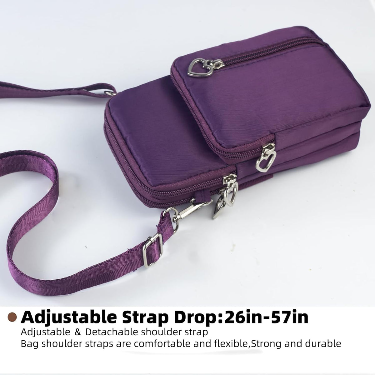Small Crossbody Bag for Women, Multi Zip Pockets Nylon Wallet Purse Credit Card Holder with Detachable Hand Strap