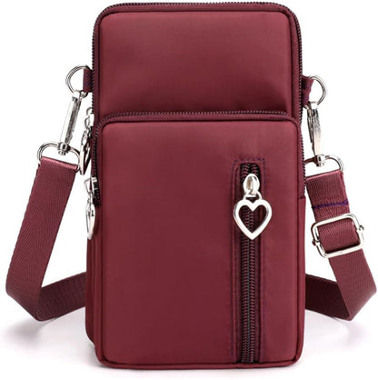 Small Crossbody Bag for Women, Multi Zip Pockets Nylon Wallet Purse Credit Card Holder with Detachable Hand Strap