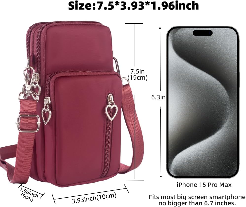 Small Crossbody Bag for Women, Multi Zip Pockets Nylon Wallet Purse Credit Card Holder with Detachable Hand Strap