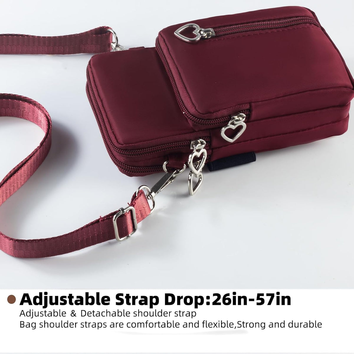 Small Crossbody Bag for Women, Multi Zip Pockets Nylon Wallet Purse Credit Card Holder with Detachable Hand Strap