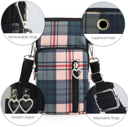 Small Crossbody Bag for Women, Multi Zip Pockets Nylon Wallet Purse Credit Card Holder with Detachable Hand Strap