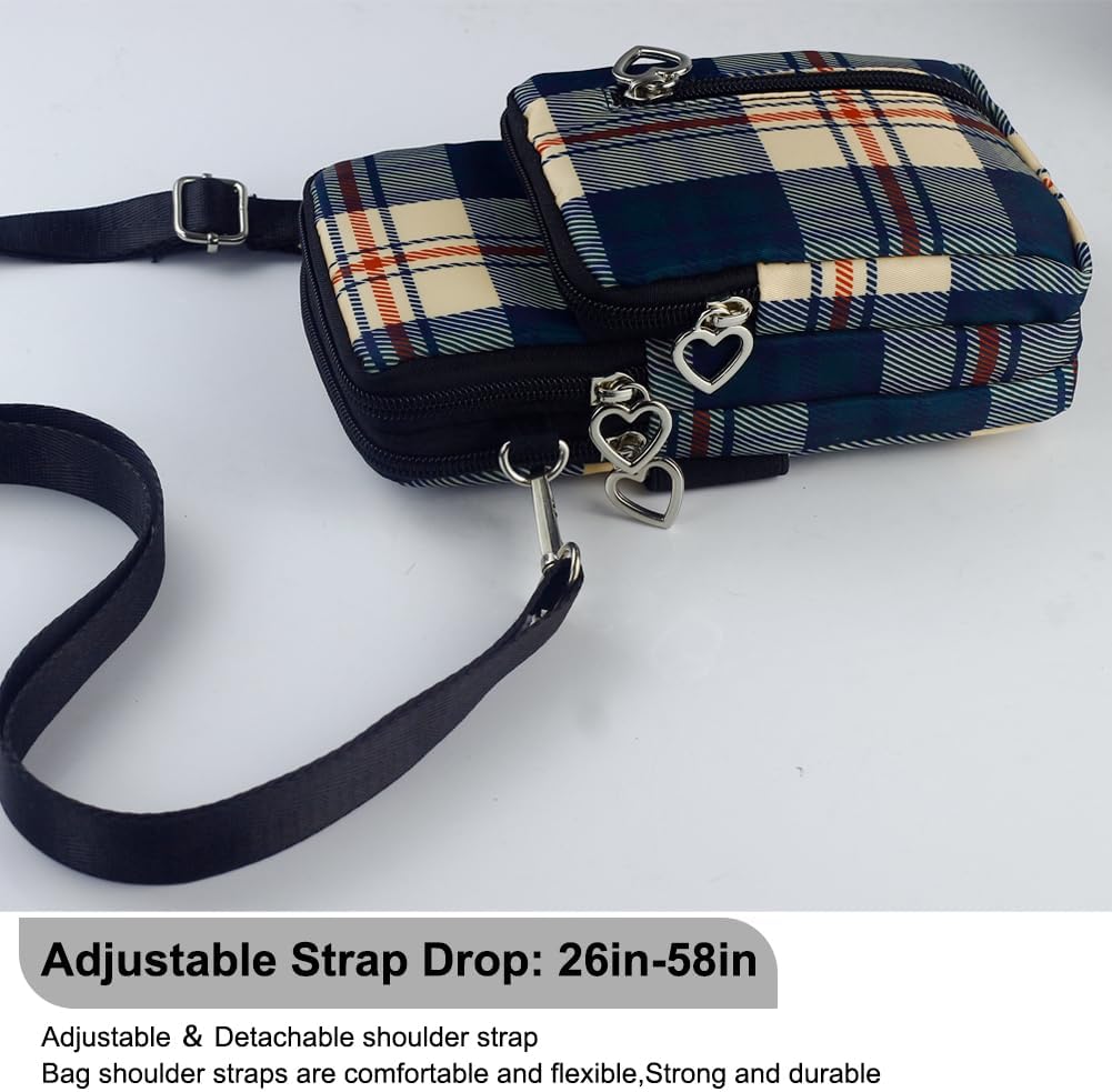 Small Crossbody Bag for Women, Multi Zip Pockets Nylon Wallet Purse Credit Card Holder with Detachable Hand Strap