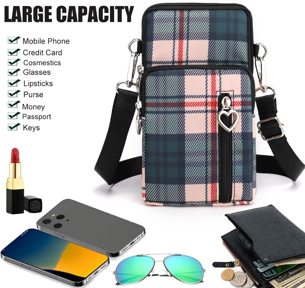 Small Crossbody Bag for Women, Multi Zip Pockets Nylon Wallet Purse Credit Card Holder with Detachable Hand Strap