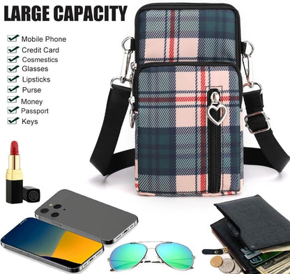 Small Crossbody Bag for Women, Multi Zip Pockets Nylon Wallet Purse Credit Card Holder with Detachable Hand Strap