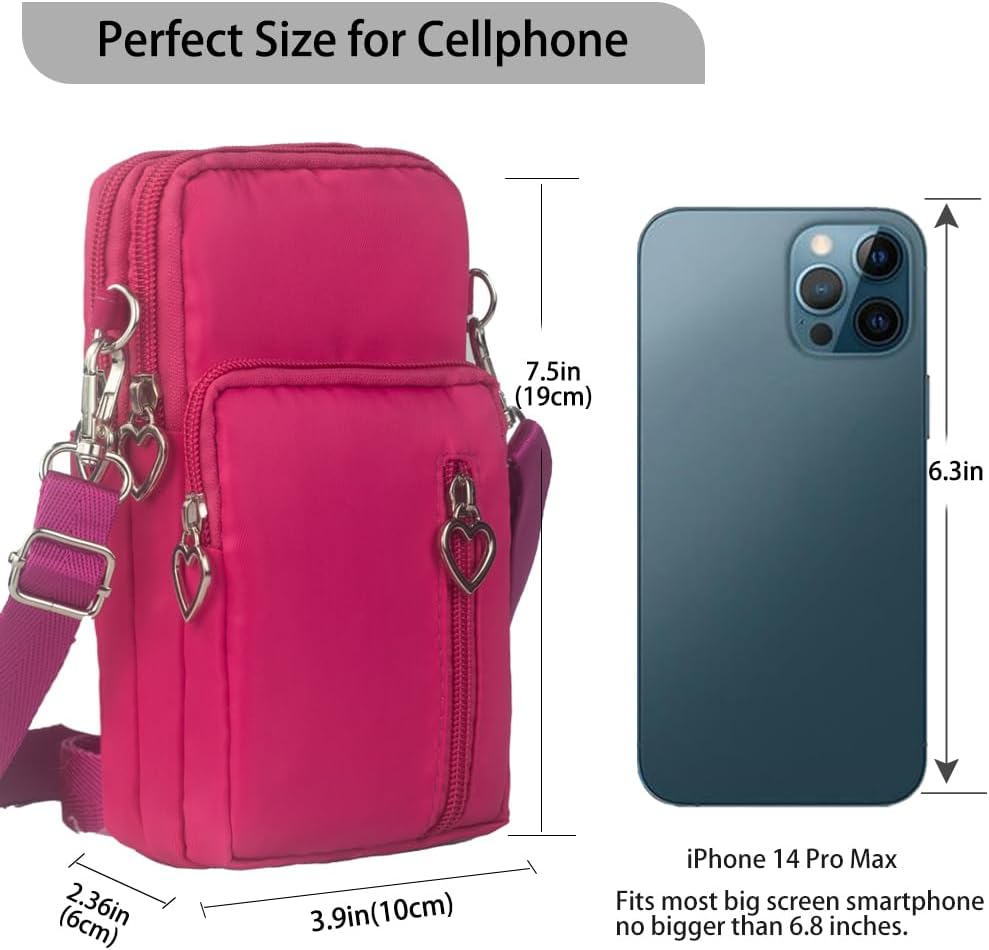 Small Crossbody Bag for Women, Multi Zip Pockets Nylon Wallet Purse Credit Card Holder with Detachable Hand Strap