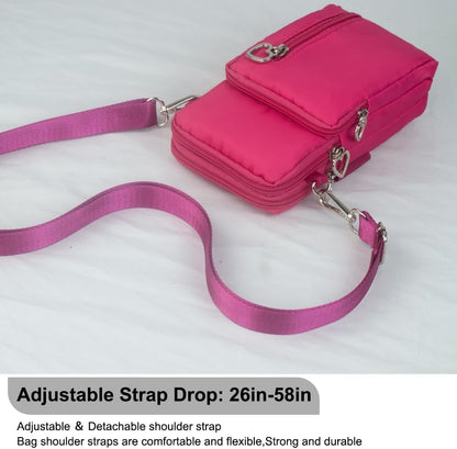 Small Crossbody Bag for Women, Multi Zip Pockets Nylon Wallet Purse Credit Card Holder with Detachable Hand Strap