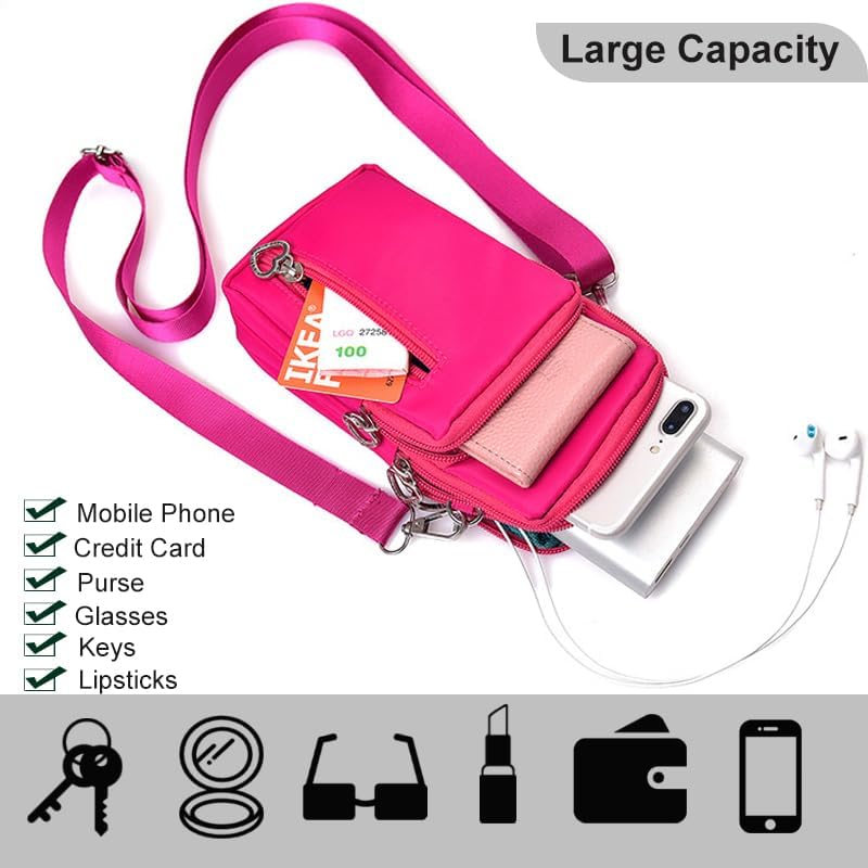 Small Crossbody Bag for Women, Multi Zip Pockets Nylon Wallet Purse Credit Card Holder with Detachable Hand Strap