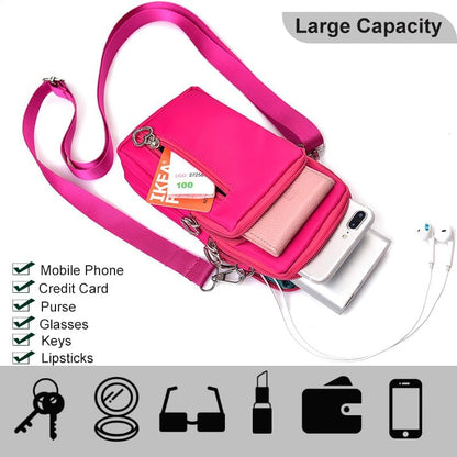 Small Crossbody Bag for Women, Multi Zip Pockets Nylon Wallet Purse Credit Card Holder with Detachable Hand Strap