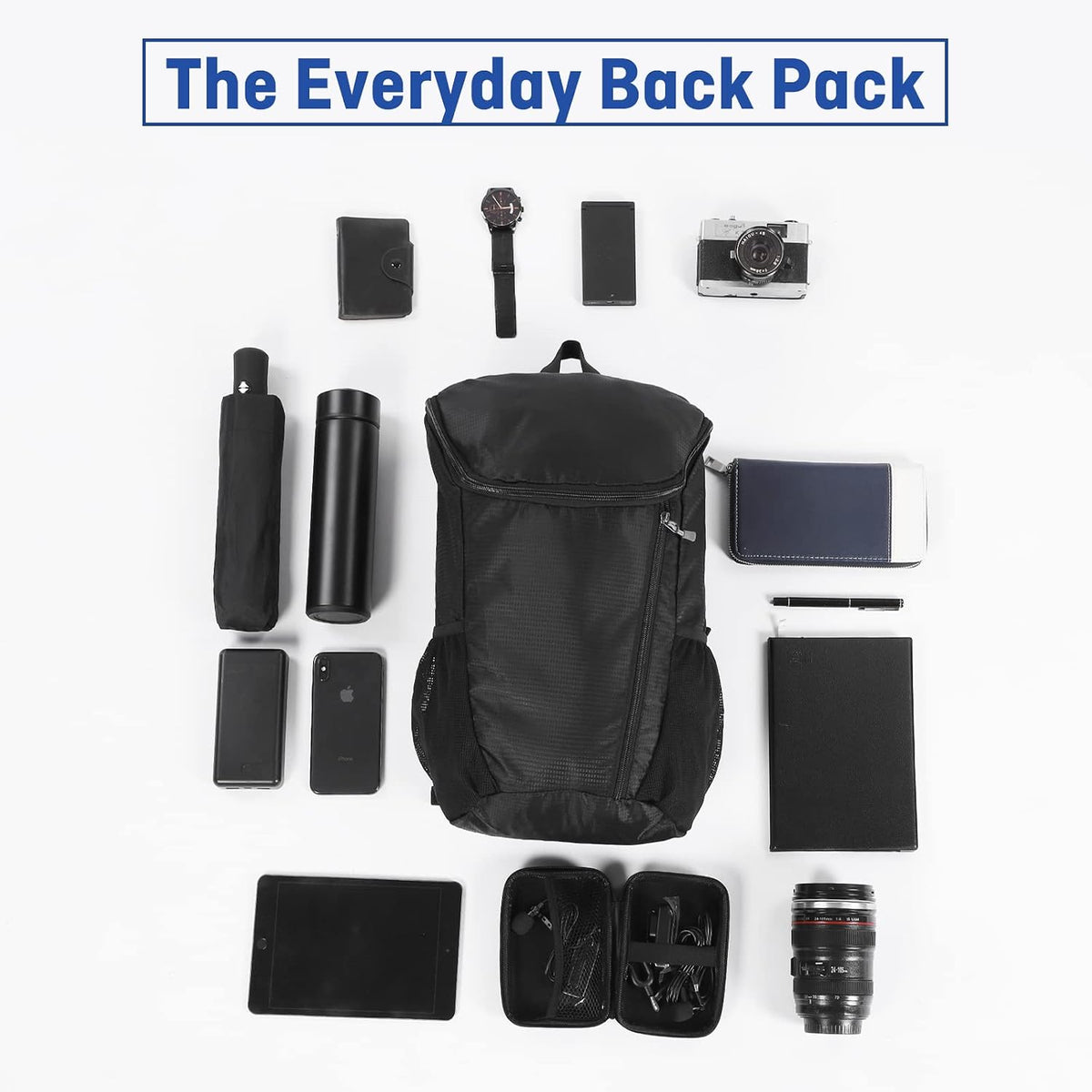 Hiking Backpack, Waterproof and Wear-resistant Lightweight Backpack Packable,Outdoor Travel Camping Daypack Foldable-BLACK