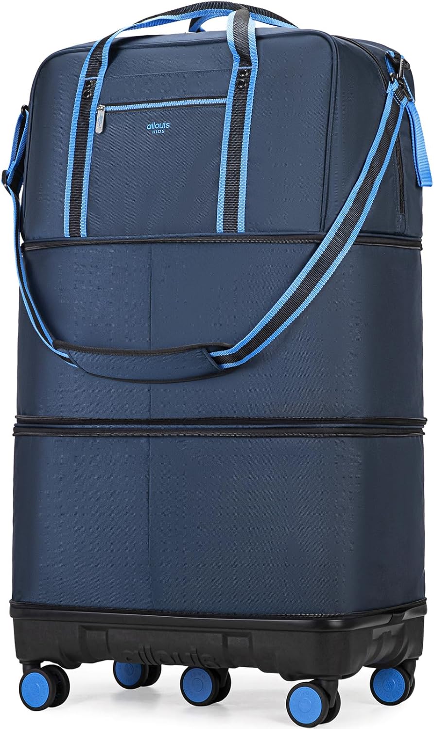 Rolling Duffle Bag with Detachable Wheels, Large Capacity Expandable Foldable Suitcase for Travel,Collapsible Luggage Carry on Duffel Overnight Weekend Bags