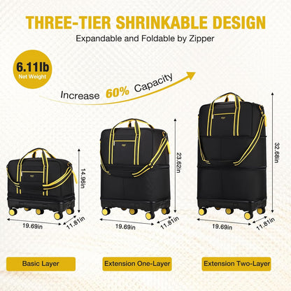 Rolling Duffle Bag with Detachable Wheels, Large Capacity Expandable Foldable Suitcase for Travel,Collapsible Luggage Carry on Duffel Overnight Weekend Bags