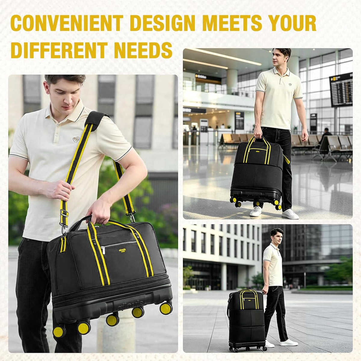 Rolling Duffle Bag with Detachable Wheels, Large Capacity Expandable Foldable Suitcase for Travel,Collapsible Luggage Carry on Duffel Overnight Weekend Bags