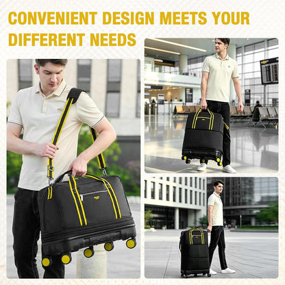 Rolling Duffle Bag with Detachable Wheels, Large Capacity Expandable Foldable Suitcase for Travel,Collapsible Luggage Carry on Duffel Overnight Weekend Bags