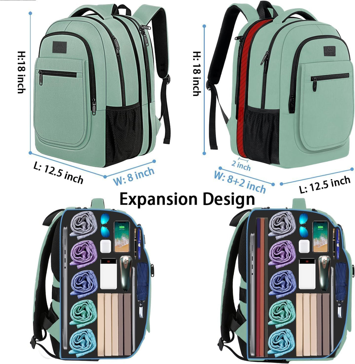 Travel Backpack for Women, Expandable 15.6 inch Laptop Backpack | Anti Theft Computer Bag, Water Resistant Material, 29.5 - 36.8L, College, Business, Gift for Adults, Light Purple