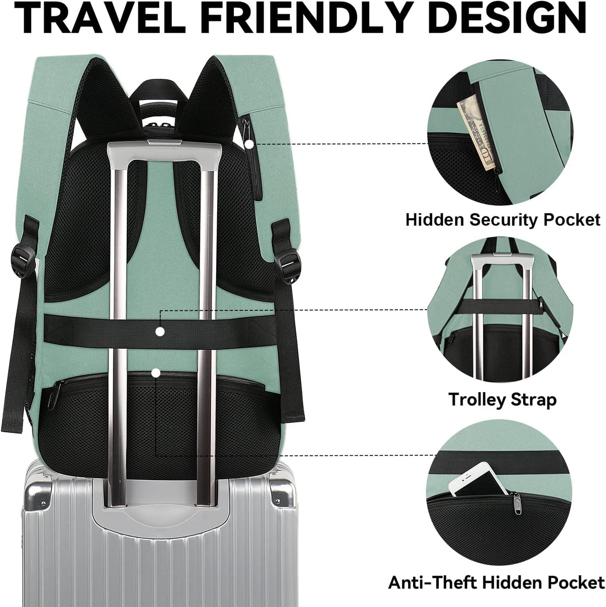 Travel Backpack for Women, Expandable 15.6 inch Laptop Backpack | Anti Theft Computer Bag, Water Resistant Material, 29.5 - 36.8L, College, Business, Gift for Adults, Light Purple