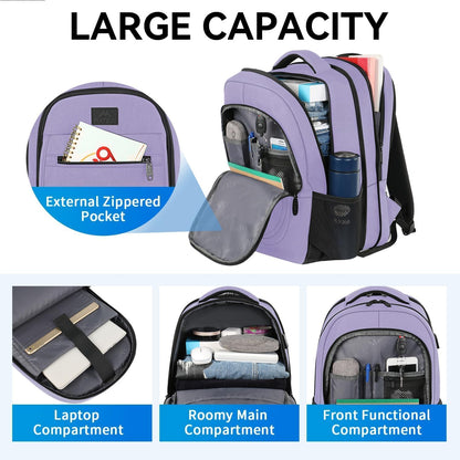 Travel Backpack for Women, Expandable 15.6 inch Laptop Backpack | Anti Theft Computer Bag, Water Resistant Material, 29.5 - 36.8L, College, Business, Gift for Adults, Light Purple